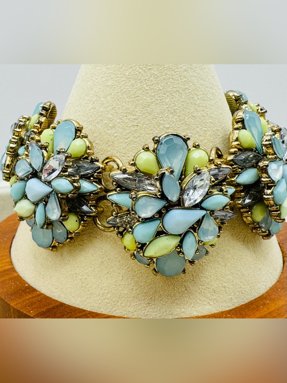 J. Crew Floral Motif Cluster Link Bracelet  
Light Blue/Green